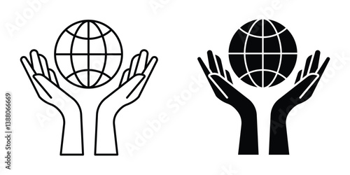 World ecology icon with hands holding the globe . hand holding globe icon. hand globe icon set thin to thick line. global icon collections symbol.