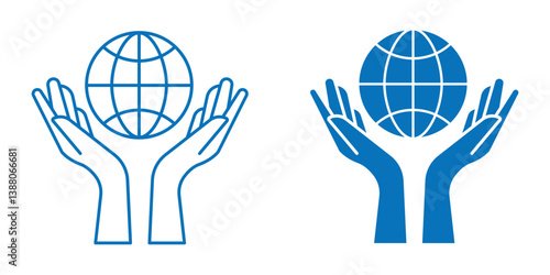 World ecology icon with hands holding the globe . hand holding globe icon. hand globe icon set thin to thick line. global icon collections symbol.
