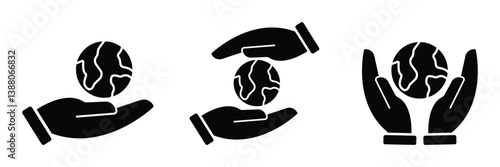 hand globe icon set thin to solid. global icon collections symbol. Earth and environment protection concept. hand holding globe icon.