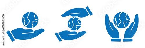 hand globe icon set thin to solid. global icon collections symbol. Earth and environment protection concept. hand holding globe icon.