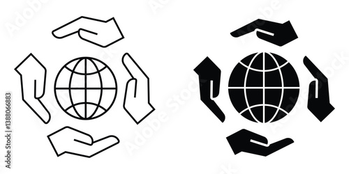 hand globe icon set thin to solid. global icon collections symbol. Earth and environment protection concept. hand holding globe icon.