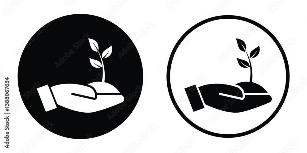 Set of plant icons in hands. Symbols of ecology and fertility. Hand holding plant icon. Leaves in hand pictogram. Set of plant icons in hands. Symbols of ecology and fertility. Hand holding plant icon. Leaves in hand pictogram.
