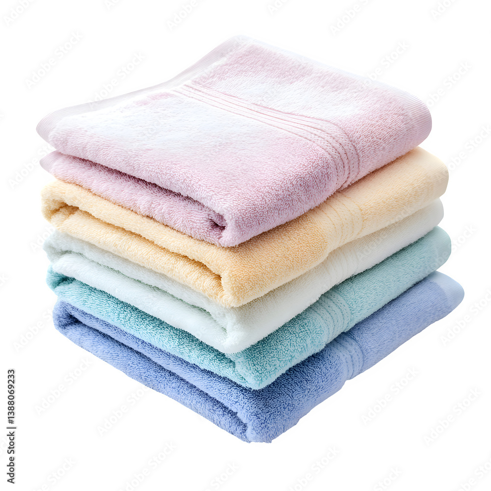 Set of ultra-soft microfiber towels in pastel colors isolated on white background Set of ultra-soft microfiber towels in pastel colors isolated on white background