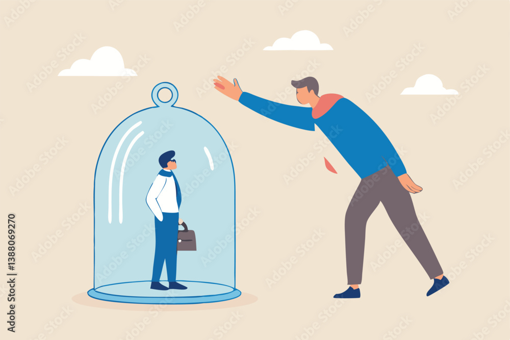 Employee or customer retention, reduce churn rate or talent management, company loyalty or CRM customer relationship management concept, businessman hold glass to retain small employee inside. Employee or customer retention, reduce churn rate or talent management, company loyalty or CRM customer relationship management concept, businessman hold glass to retain small employee inside.