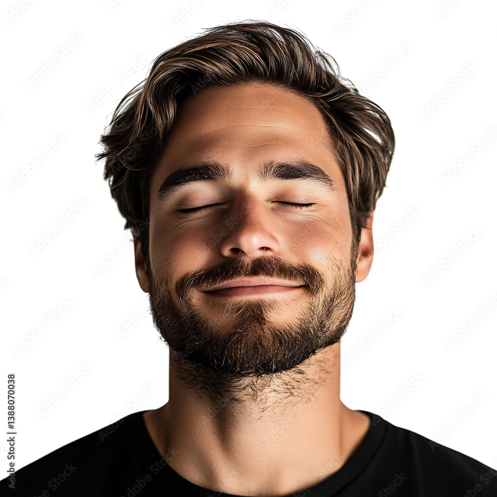 A Man with Serene Expression Gently Closed Eyes Isolated on Transparent Background A Man with Serene Expression Gently Closed Eyes Isolated on Transparent Background