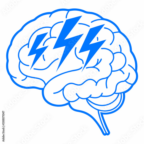 Brain with triple lightning – extreme stress and mental breakdown illustration