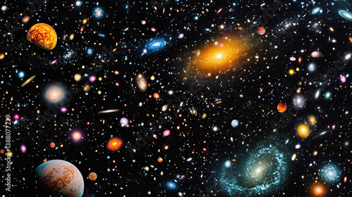 A vibrant depiction of a universe filled with galaxies planets and stars in a cosmic display of wonder