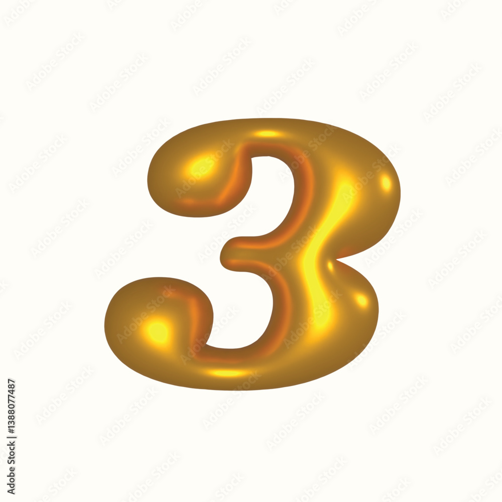 3d golden font number 3 3d golden font number 3
