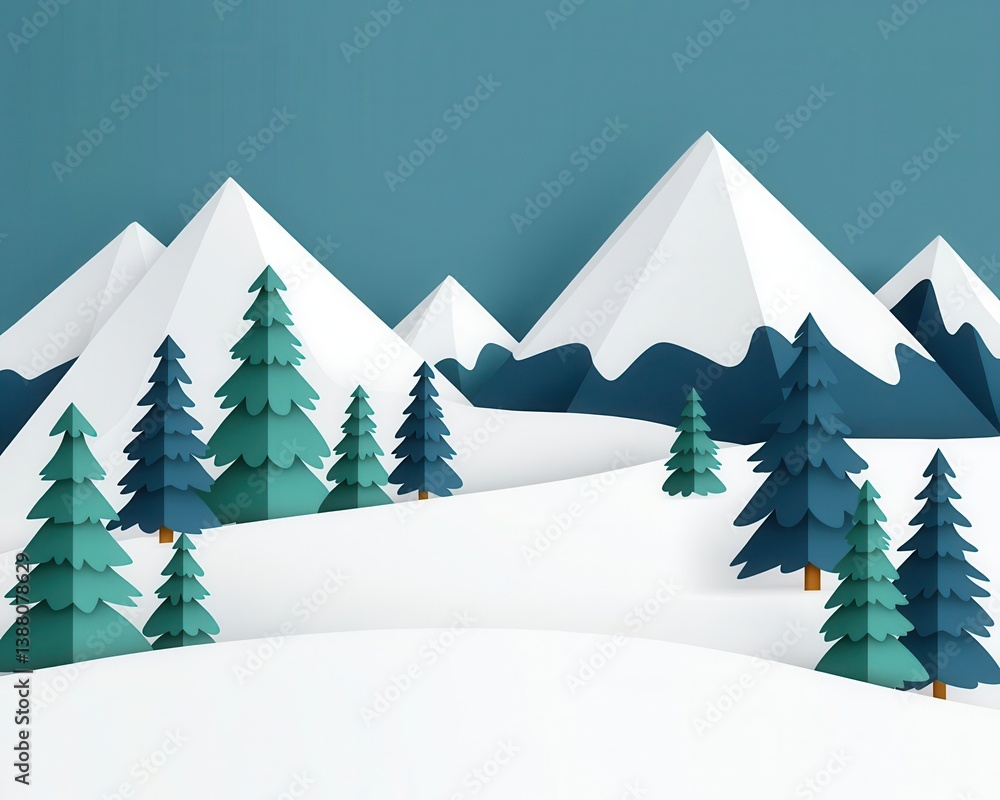 Obraz premium Posterstyle alpine scene with stylized snowy mountains and trees