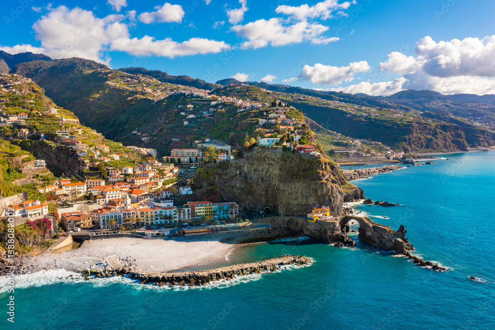 Panoramic view of the small village of Ponta do Sol, near Funchal. Madeira Island, Portugal