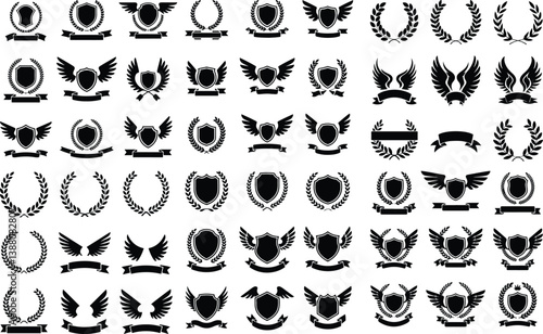 Vector Silhouette Set of Laurel, Shield, Wings and Ribbons