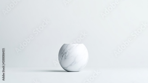 A marble vase, ovular in shape with subtle gray veining, sits centered against a plain white background. The image is minimalist, featuring only the vase. Its a high-quality photo with even lighting.