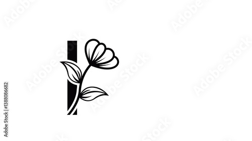 Line Art Letters. Continuous one line drawing with flower lines Vector illustration. looping video
