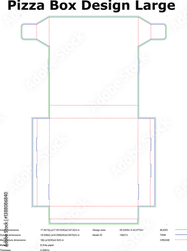 Large Pizza Box Design Template Printable Diagram for Packaging