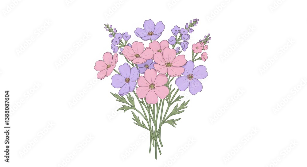 Minimalist Spring Wildflowers Illustration on White Background