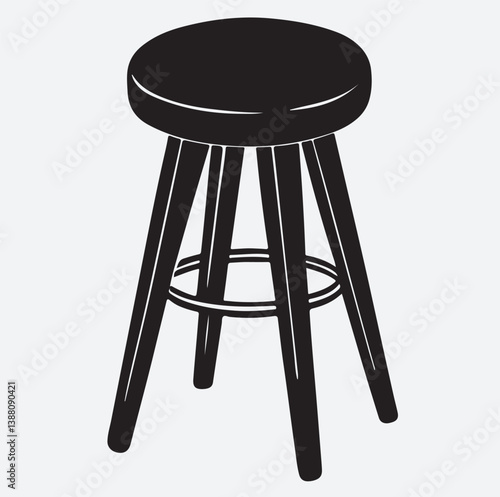 stool silhouette vector art illustration, old wooden chair