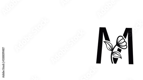 Line Art Letters. Continuous one line drawing with flower lines Vector illustration. looping video