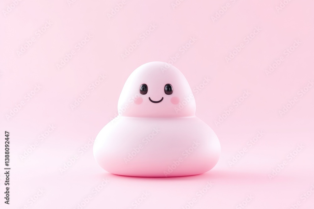 Cute, light pink, cartoonish object, smiling face Cute, light pink, cartoonish object, smiling face