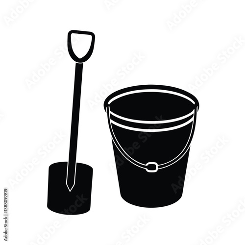Beach bucket and spade Isolated Black Vector Silhouette Illustration With White Background