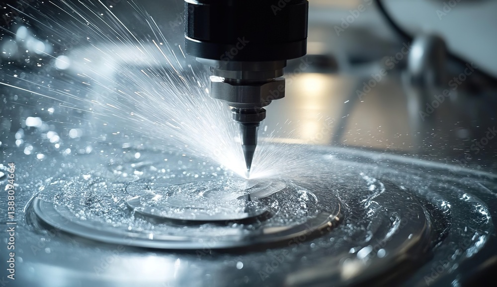 High-speed cutting or engraving process with sparks and metal shavings, dynamic interaction between tool and material, blurred background emphasizing foreground motion, industrial precision. High-speed cutting or engraving process with sparks and metal shavings, dynamic interaction between tool and material, blurred background emphasizing foreground motion, industrial precision.