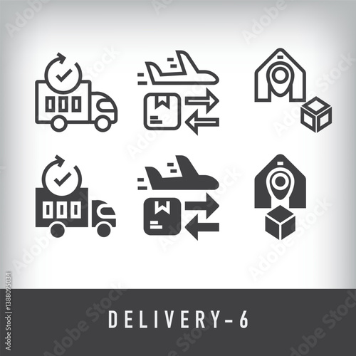 Reload cargo, air cargo and location design. Simple linear and flat delivery icon set.