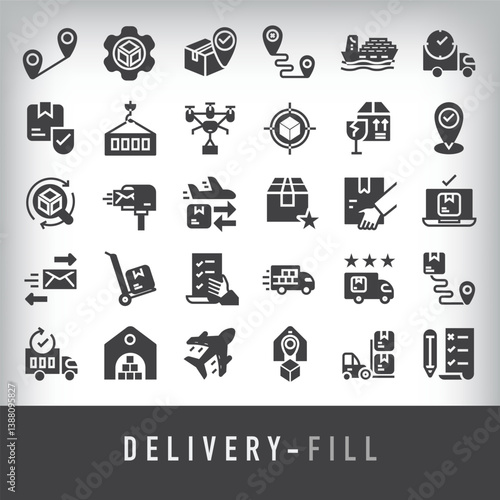 Simple 30 flat delivery company icon set. Transportation, destination, safe and cargo ship design.