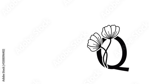 Line Art Letters. Continuous one line drawing with flower lines Vector illustration. looping video