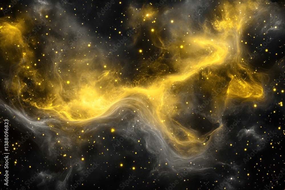 Fototapeta premium A luminous golden celestial cloud formation with starlight in space