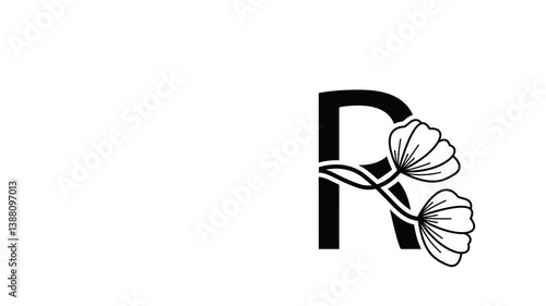 Line Art Letters. Continuous one line drawing with flower lines Vector illustration. looping video