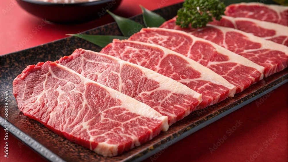 Sliced Wagyu Beef, Marbled Fat Texture Sliced Wagyu Beef, Marbled Fat Texture