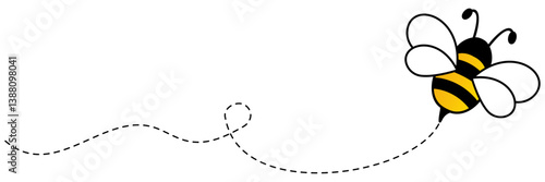 Flying bee dotted route. Bumblebee with spotted line path. Vector illustration isolated on white.