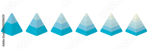Pyramid 3d infographic chart set. Triangle hierarchy data sections group. Vector illustration isolated on white.