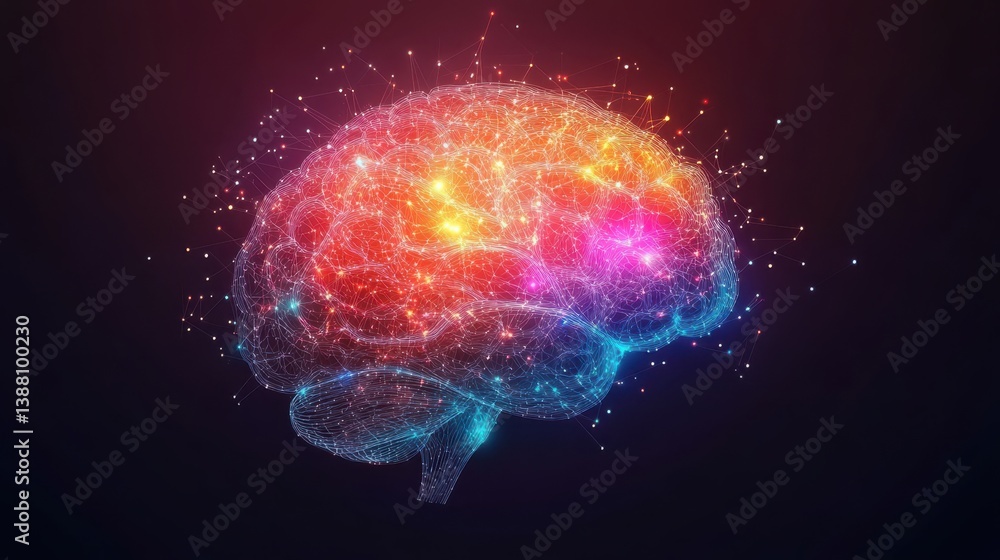 Brain activation Fuction. Digital illustration of a brain with colorful neural connections. Brain activation Fuction. Digital illustration of a brain with colorful neural connections.
