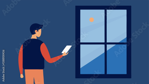 Person Adjusting Tint An individual standing next to a window using a remote control or smartphone to change the tint with visible rays of sunshine and a shading effect on the