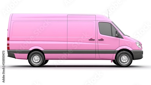 Pink Delivery Van with Side View.