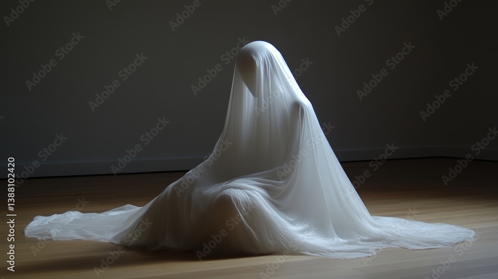 Silent figure draped in white fabric Silent figure draped in white fabric