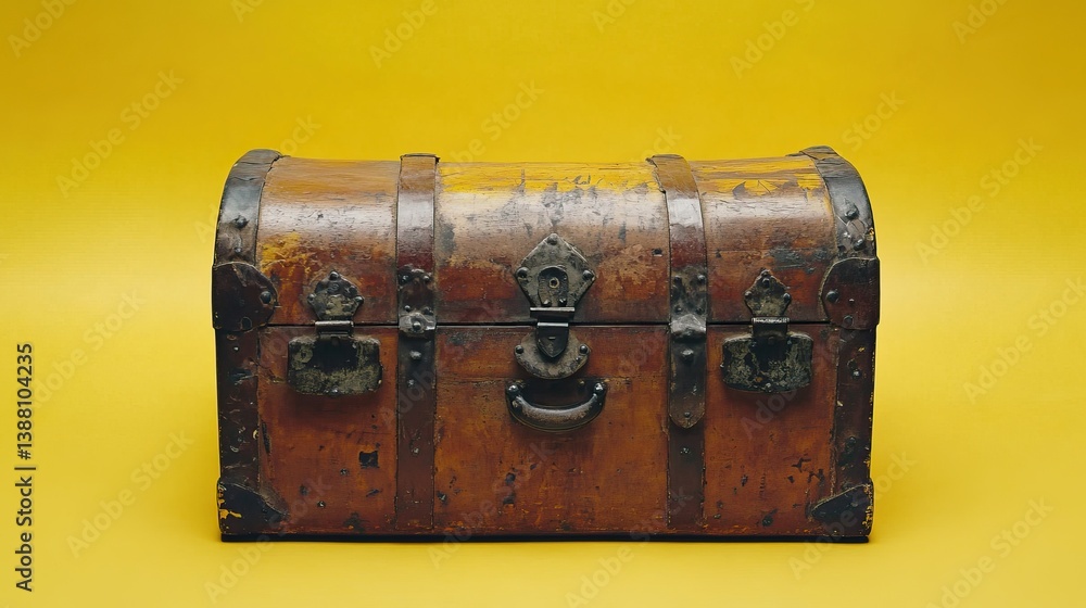 Traditional chest on creamy pastel background, flat angle and clean tones Traditional chest on creamy pastel background, flat angle and clean tones