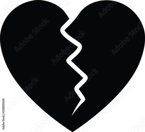 Broken and Beating Heart Icon Set – Black and White Vector Symbols of Love, Heartbreak, Pulse, and Health for Apps, Tattoos, and Emotional Design.