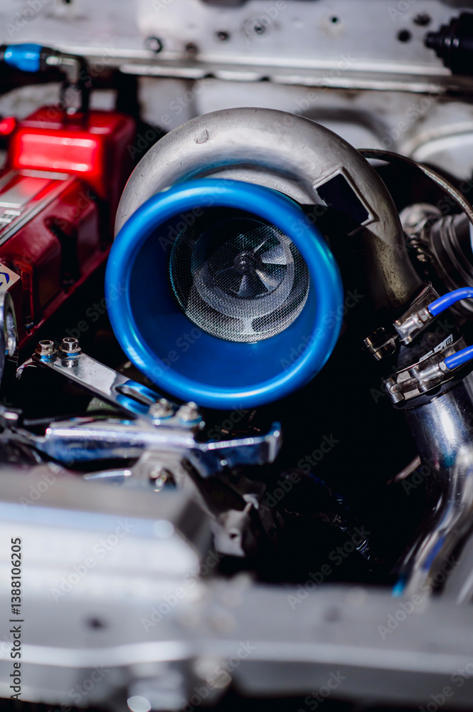 Diesel engine turbocharger.Turbo charger on car engine for power booster torque drive.A big turbo on car.Big turbo for up boots. Diesel engine turbocharger.Turbo charger on car engine for power booster torque drive.A big turbo on car.Big turbo for up boots.