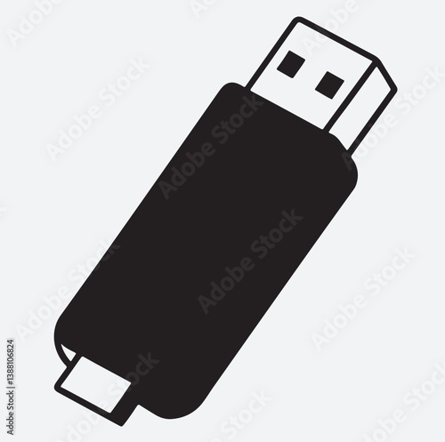 USB flash drive silhouette vector art illustration, USB flash drive isolated