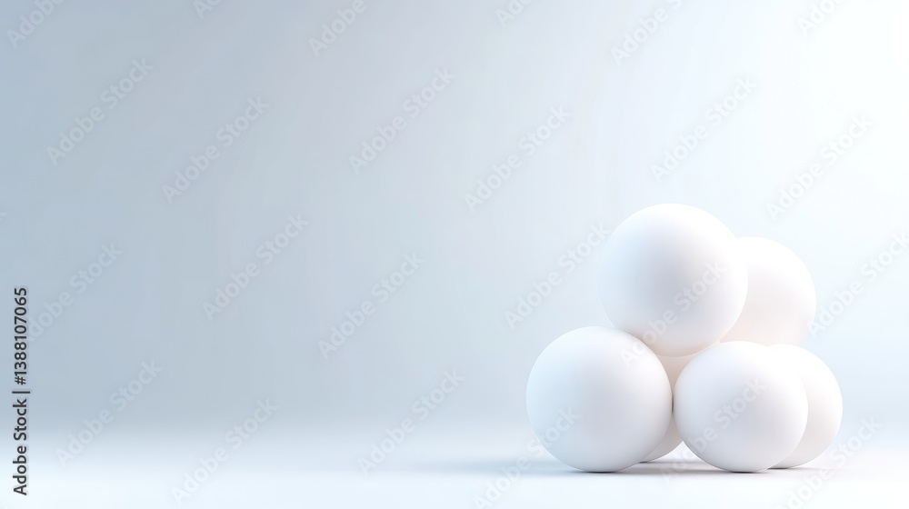 Five white spheres form a small pyramid on a plain background. The image is digitally rendered, with soft lighting and high resolution. Its minimalist style conveys simplicity and purity. The pale Five white spheres form a small pyramid on a plain background. The image is digitally rendered, with soft lighting and high resolution. Its minimalist style conveys simplicity and purity. The pale