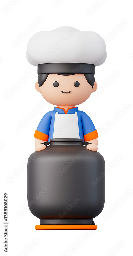 Chef character holding a pot in a playful kitchen style whimsical vibe isolated on transparent background, png Chef character holding a pot in a playful kitchen style whimsical vibe isolated on transparent background, png