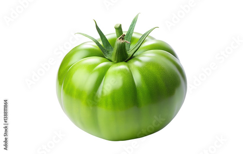 Wallpaper Mural A single vibrant green tomato isolated on a white background showcasing its plump smooth skin and fresh stem Torontodigital.ca