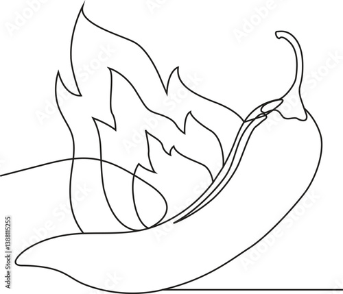 Continuous single line drawing of hot chili pepper vector illustration design. Single line art illustration of spicy chili pepper on transparent background