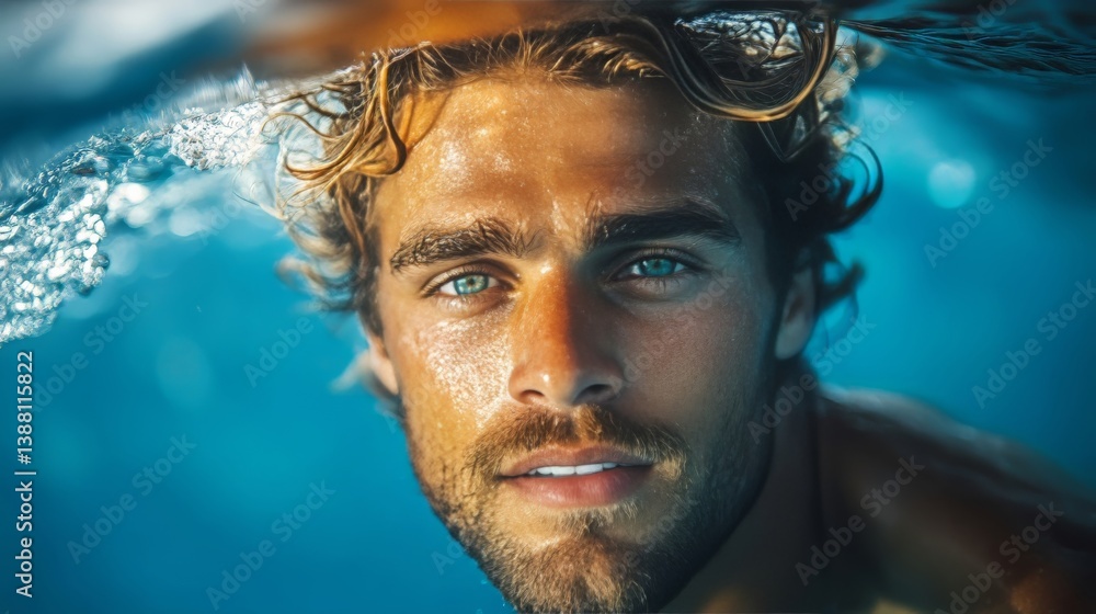 Young Man Enjoying a Summer Day at the Beach With Sunlit Ocean Waves in the Background