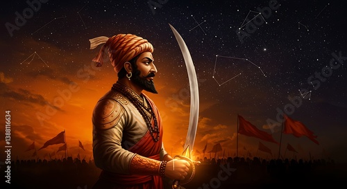 Shivaji Maharaj Illustration: A night of stars and bravery in the horizon