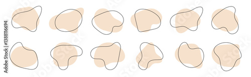 Organic amoeba blob shape abstract pastel color with line vector illustration isolated on transparent background. Abstract blob and amoeba figure