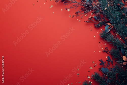 Obraz na płótnie Decorative Leaves and Seeds on a Vibrant Red Background in Autumn Season w salonie