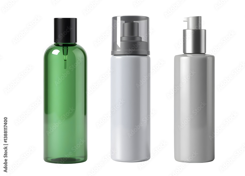 Set Transparent and White Cosmetic Pump and Spray Bottles – High-Quality Mockup Set Transparent and White Cosmetic Pump and Spray Bottles – High-Quality Mockup