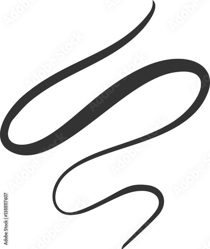 Swirl flourish line. Calligraphic hand-drawn elegant underline. Curved swoosh doodle element. Filigree brush stroke